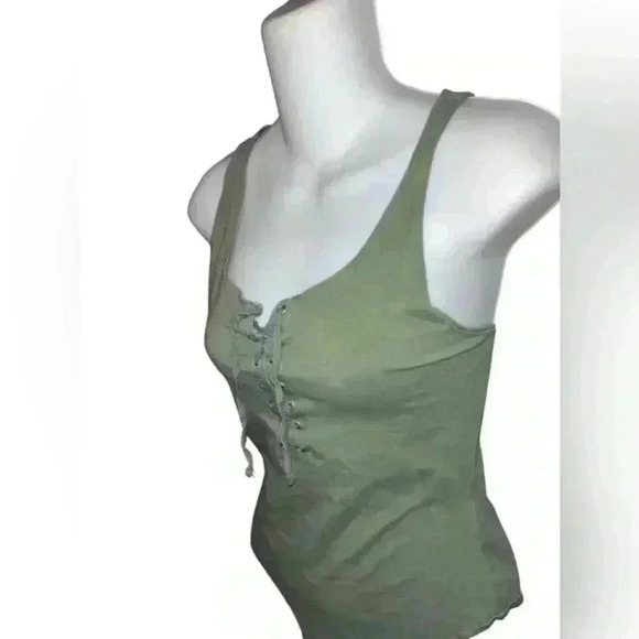 Garage Knit Army Green Lace Front Body Suit, Size Large - Picture 4 of 5